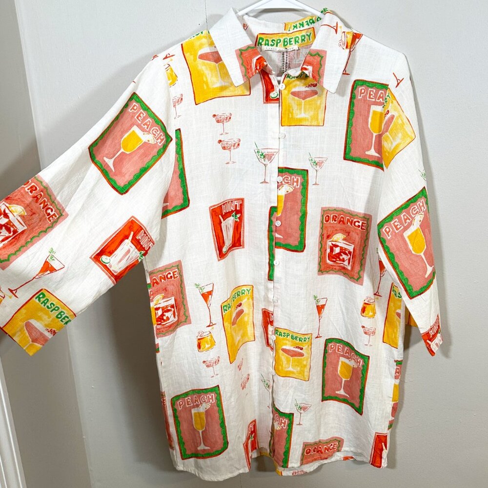 NWT Label of Love Linen Blend Cocktail Print Shirt/Dress Tunic Women's Sz Small - Picture 3 of 9
